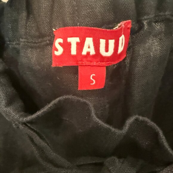 STAUD MACKENZIE BLACK WIDE LEG LINEN PANTS WITH LACE ACCENTS - Picture 14 of 14